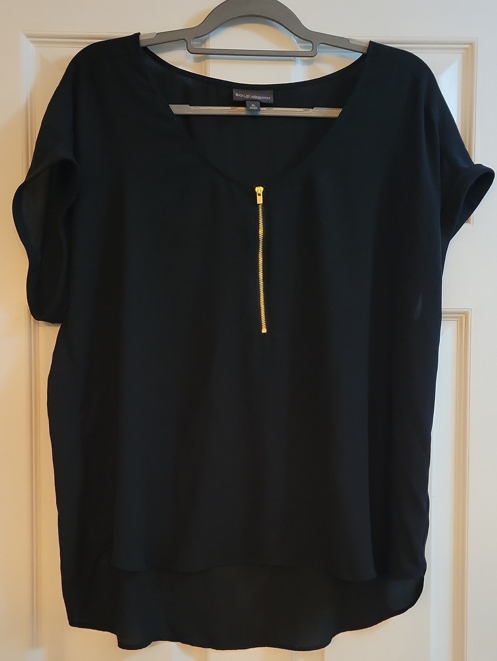 BOLD elements Black Blouse with Gold Zip Detail